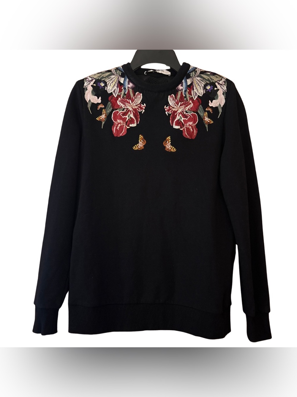 Givenchy Paris Flower Butterfly Embroidered Black Sweatshirt